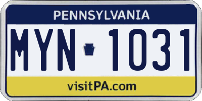 PA license plate MYN1031