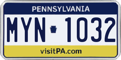 PA license plate MYN1032