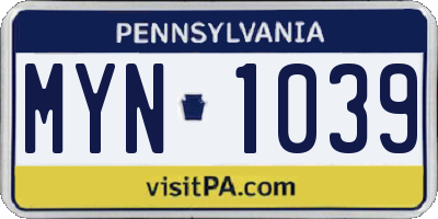 PA license plate MYN1039