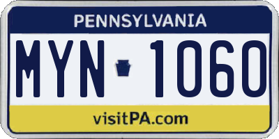 PA license plate MYN1060