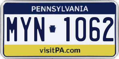 PA license plate MYN1062