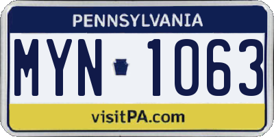 PA license plate MYN1063