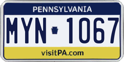 PA license plate MYN1067