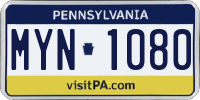 PA license plate MYN1080