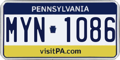 PA license plate MYN1086