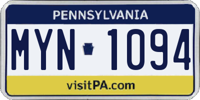 PA license plate MYN1094