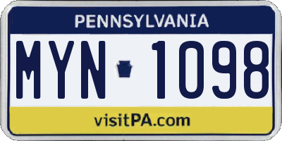 PA license plate MYN1098