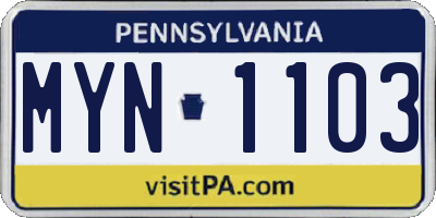 PA license plate MYN1103