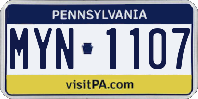 PA license plate MYN1107