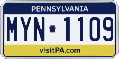 PA license plate MYN1109