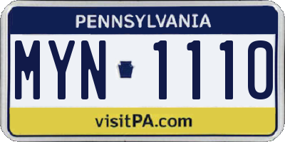 PA license plate MYN1110