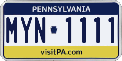 PA license plate MYN1111