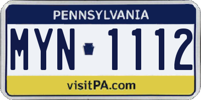 PA license plate MYN1112