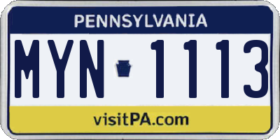 PA license plate MYN1113