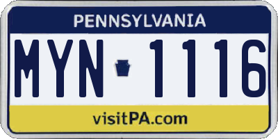 PA license plate MYN1116