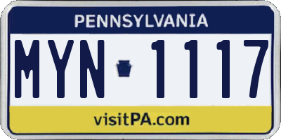 PA license plate MYN1117