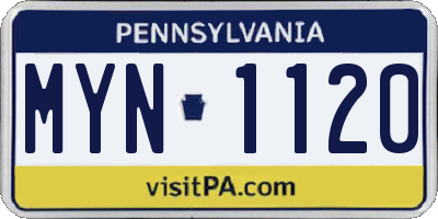 PA license plate MYN1120