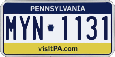 PA license plate MYN1131