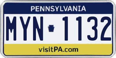 PA license plate MYN1132