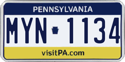 PA license plate MYN1134