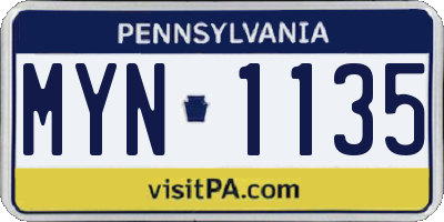 PA license plate MYN1135