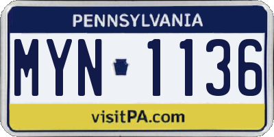 PA license plate MYN1136