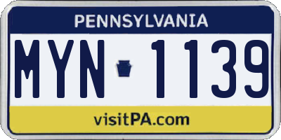 PA license plate MYN1139