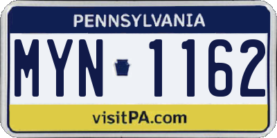 PA license plate MYN1162