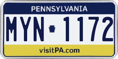 PA license plate MYN1172