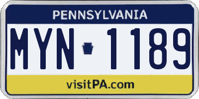 PA license plate MYN1189