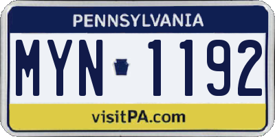 PA license plate MYN1192