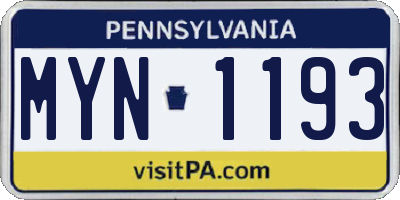 PA license plate MYN1193