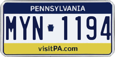 PA license plate MYN1194