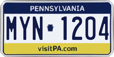 PA license plate MYN1204
