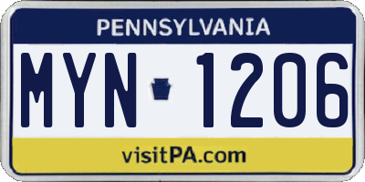 PA license plate MYN1206
