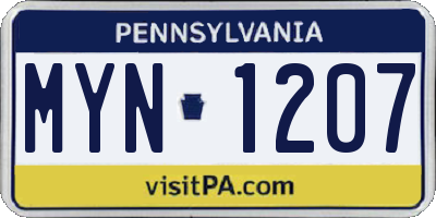 PA license plate MYN1207