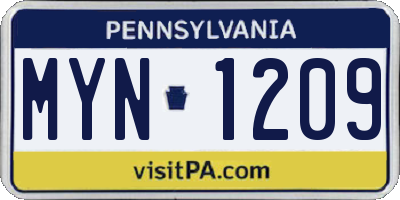 PA license plate MYN1209