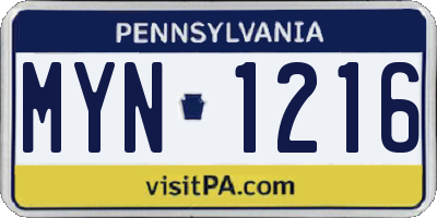 PA license plate MYN1216