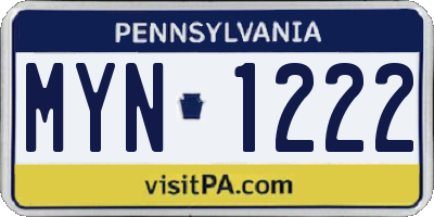 PA license plate MYN1222