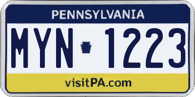 PA license plate MYN1223