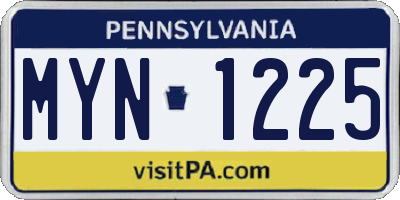 PA license plate MYN1225