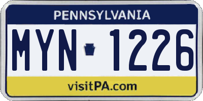 PA license plate MYN1226