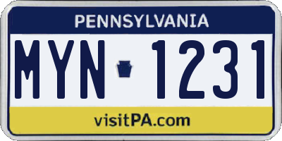 PA license plate MYN1231