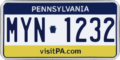 PA license plate MYN1232