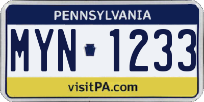 PA license plate MYN1233