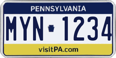 PA license plate MYN1234