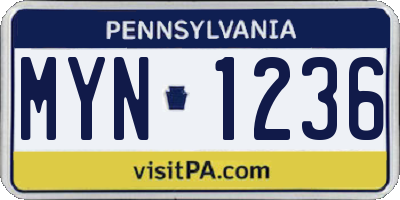 PA license plate MYN1236