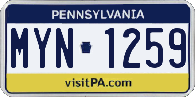 PA license plate MYN1259