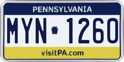 PA license plate MYN1260