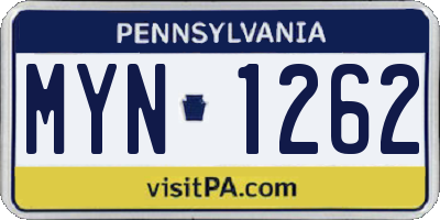 PA license plate MYN1262